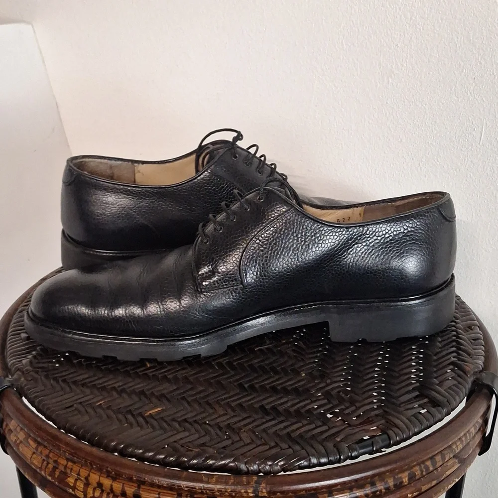 Salvatore Ferragamo Black Pebble Leather Casual Lace Up Derby Men Size 10 Oxford